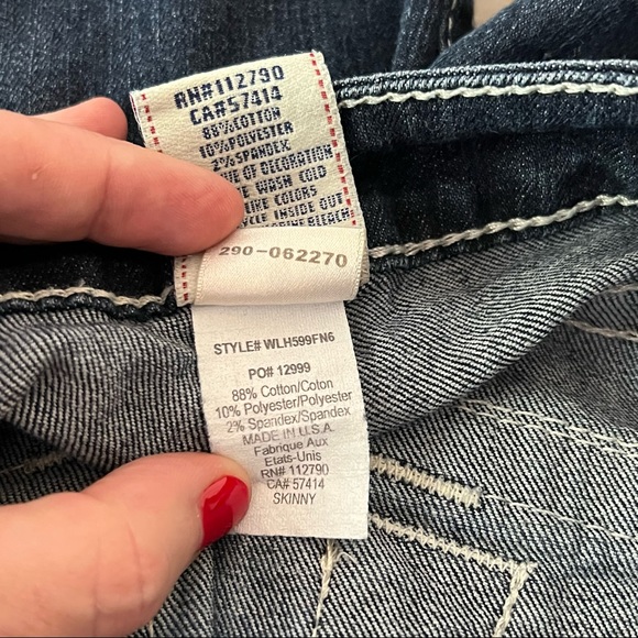 TRUE RELIGION SKINNY Blue Jeans Rhinestone Buttons Sz 26 - Picture 6 of 12